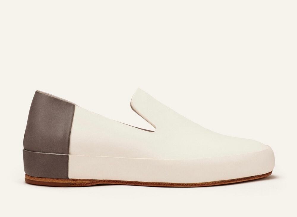 Feit Flat Slipper Loafer Slip Ons Bi Color Cream Brown Leather 37 Size 6.5